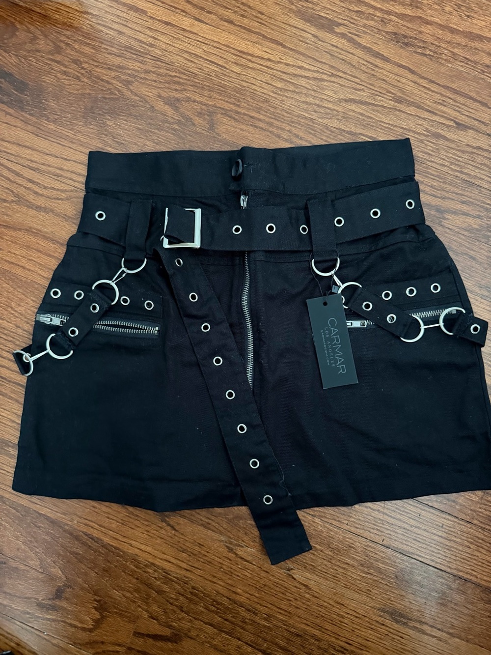 LF Carmar Black Belted Chain Mini Skirt